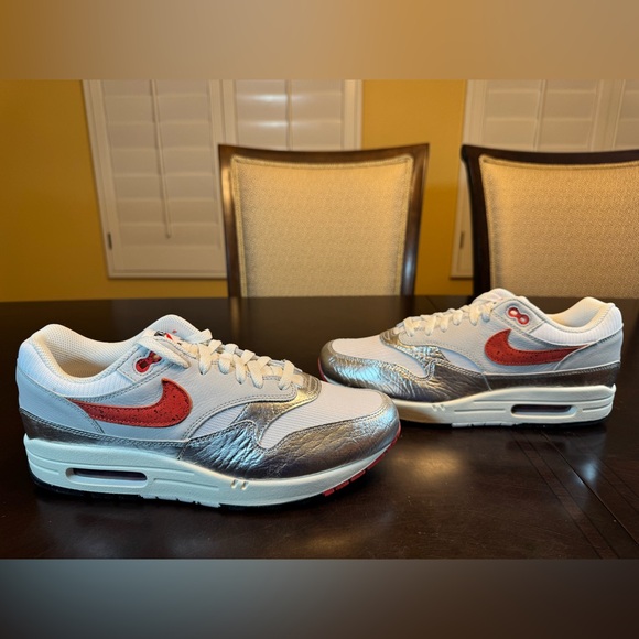 New Nike Air Max 1 Premium White Silver Sneaker Shoes Size US 10 - Picture 11 of 14